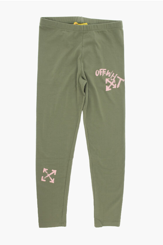 Shop Off-white Cotton Stretch Leggings With Logo