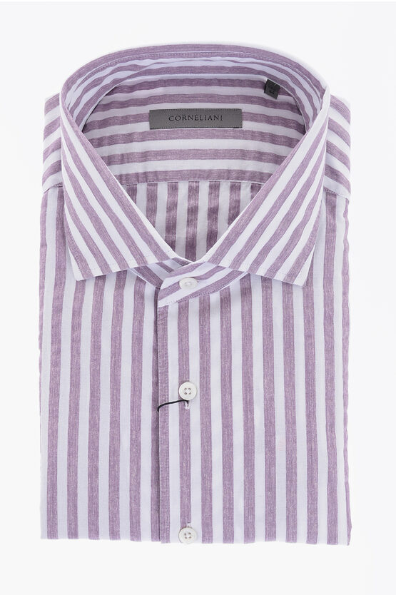 Corneliani Cotton Striped Shirt In Purple