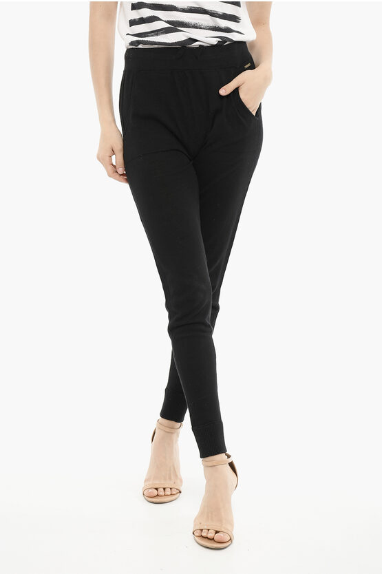 Woolrich Cotton Summer Leggings With Side-mesh In Black