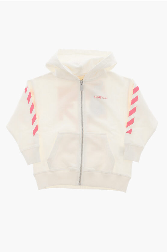 Shop Off-white Cotton Sweatshirt With Hood And Zip