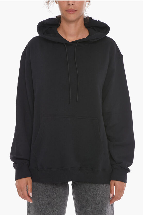 Msgm Cotton Sweatshirt With Logoed Hood In Black