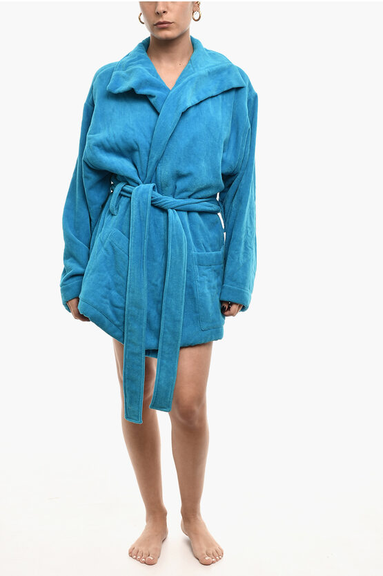 DSQUARED2 COTTON TERRY BEACH BATHROBE WITH EMBROIDERY