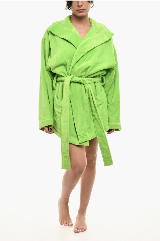 DSQUARED2 COTTON TERRY BEACH BATHROBE WITH EMBROIDERY
