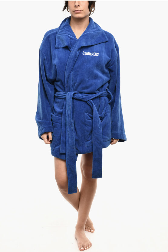 Dsquared2 Cotton Terry Icon Bathrobe With Belt
