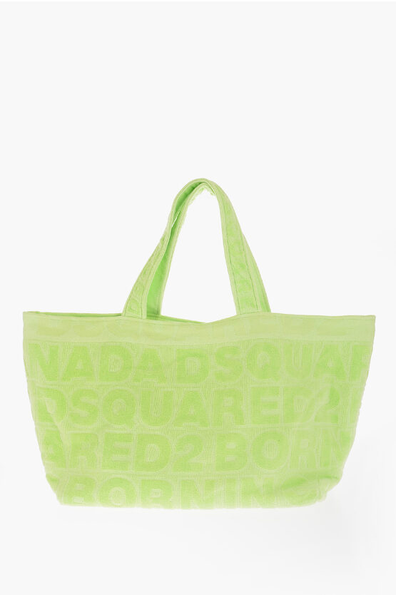 Dsquared2 Cotton Terry Maxi Tote Bag With All-over Logo In Green
