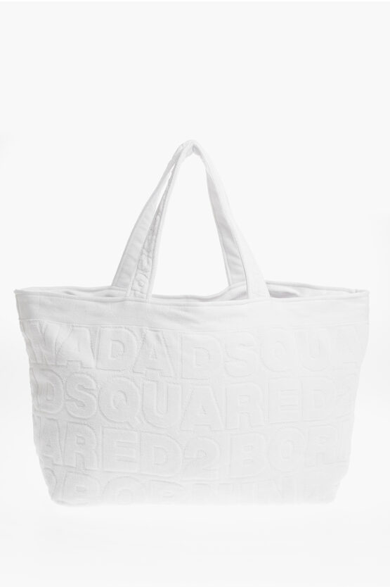 Dsquared2 Cotton Terry Maxi Tote Bag With All-over Logo In White