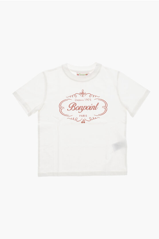Bonpoint Cotton Thida Crew-neck T-shirt With Frontal Print Logo In White