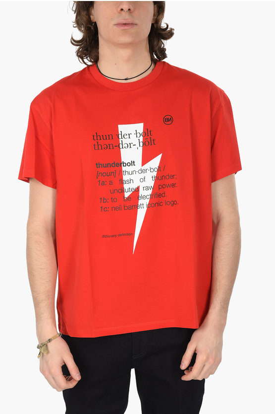 Neil Barrett Cotton Thunderbolt Definition T-shirt In Red