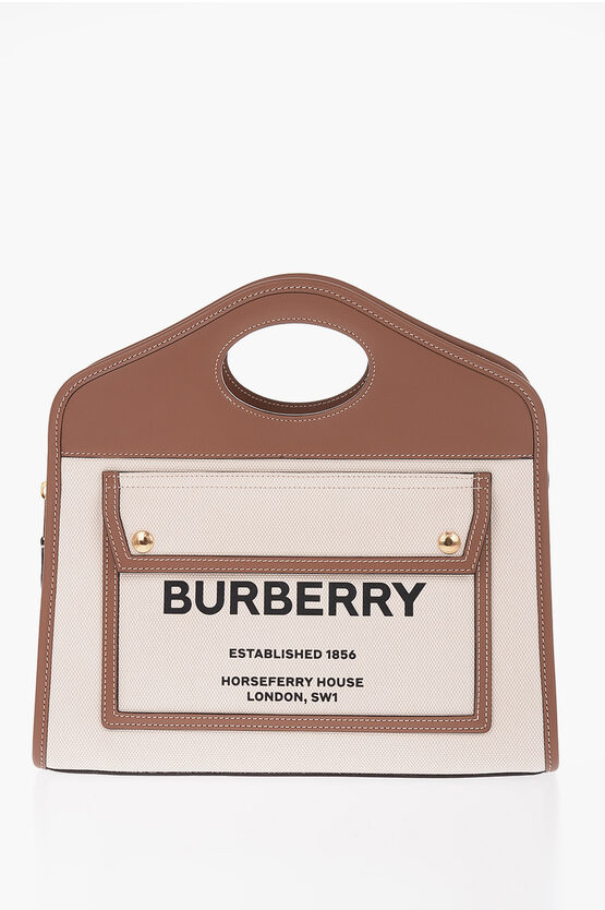 Burberry Cotton Tote Bag With Leather Trims In Brown