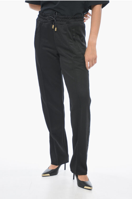 Shop Palm Angels Cotton Track Pants With Lurex Embroideries