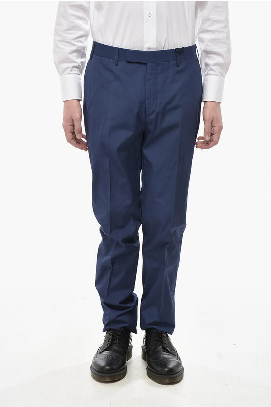 Corneliani Cotton Trousers With Hidden Button Closure In Blue