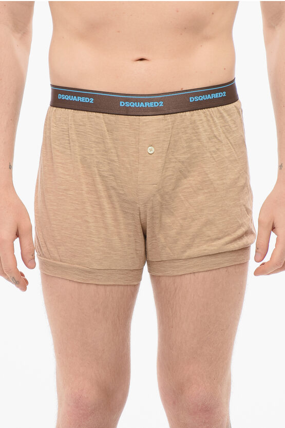 Dsquared2 Cotton Trunk Boxer With Logoed Waistband In Brown