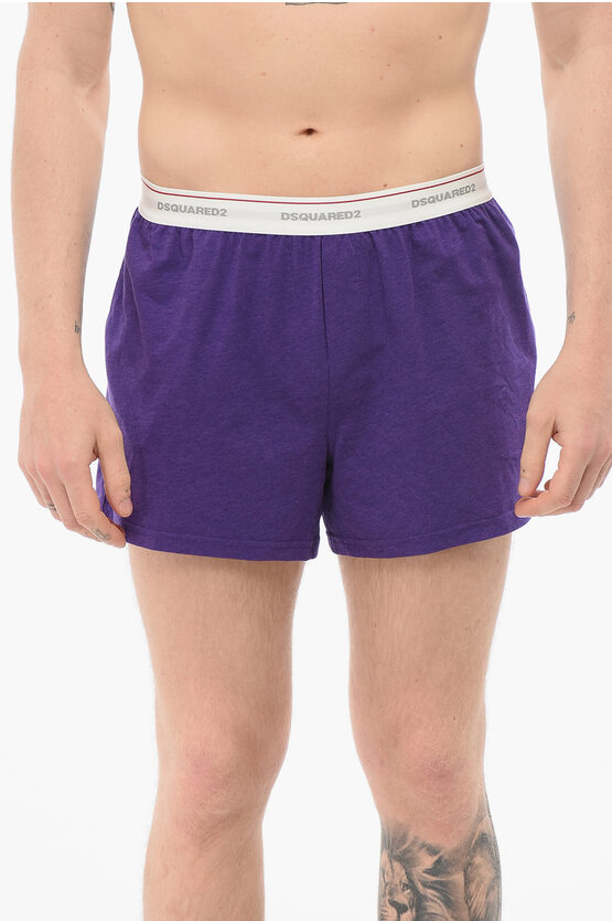 Dsquared2 Cotton Trunk Boxer With Logoed Waistband In Purple