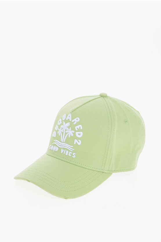 Dsquared2 Cotton Twill Cap With Good Vibes Embroidery