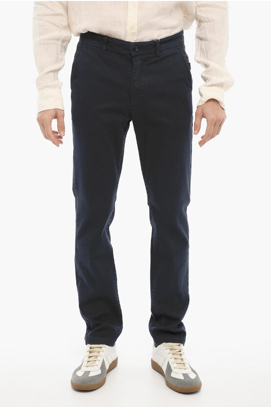Woolrich Cotton Twill Chino Trousers With Belt Loops In Black