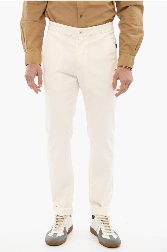 Woolrich Cotton Twill Chino Trousers With Belt Loops In White