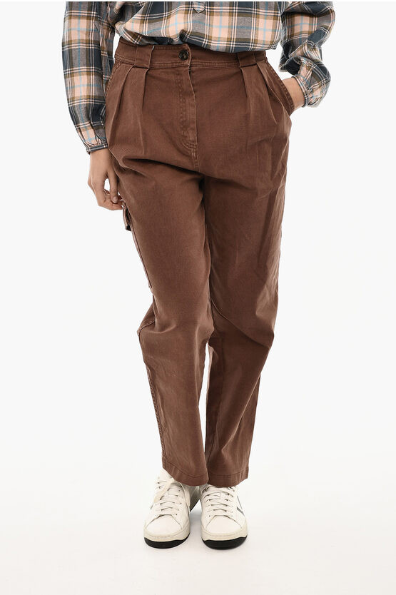 Woolrich Cotton Twill Double Pleated Cargo Pants In Brown