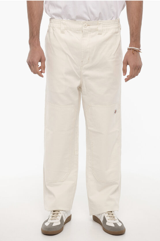 Dickies Cotton Twill Florala Trousers With Visible Stitching In White