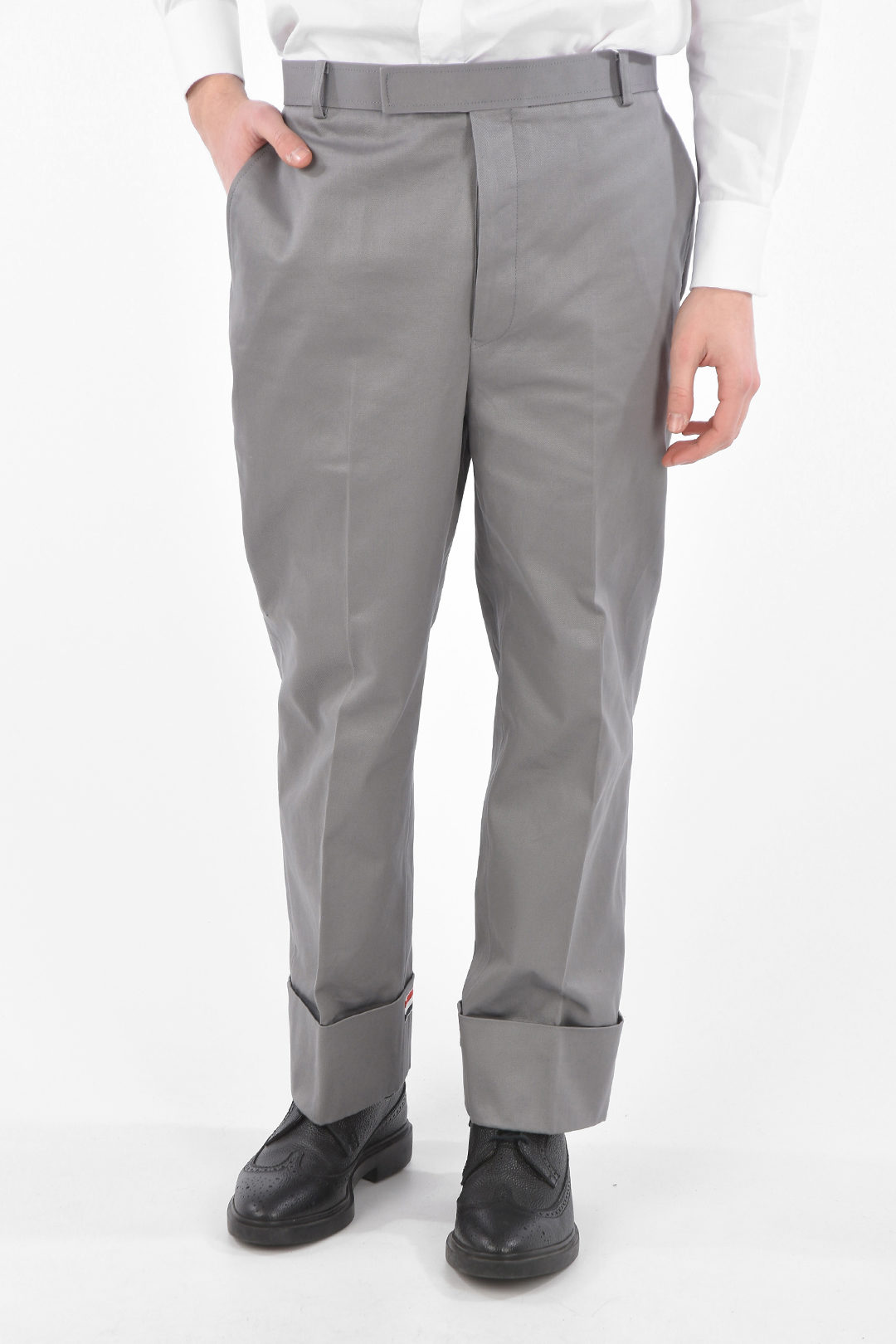 Thom Browne Cotton Twill Pants with Cuffed Hem men - Glamood