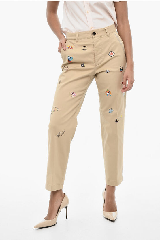 Dsquared2 Cotton Twill Pants With Rhinestone Logo