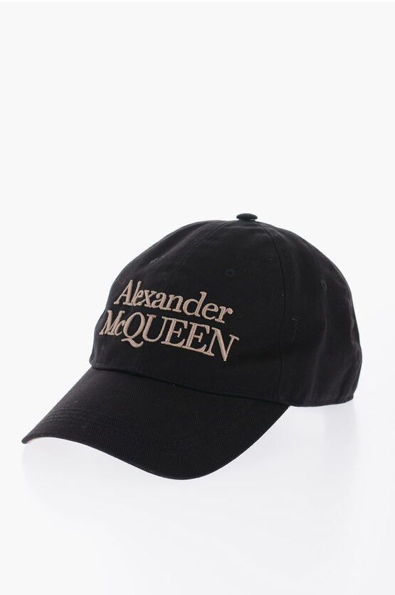 Shop Alexander Mcqueen Cotton Twill Stacked Baseball Cap With Embossed Logo