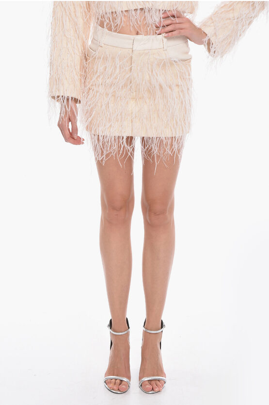 The Mannei Cotton-twill Venice Miniskirt With Feather-embellishment In Neutral