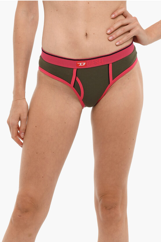 Diesel Cotton Ufpn-oxys Briefs With Contrasting Edges In Green