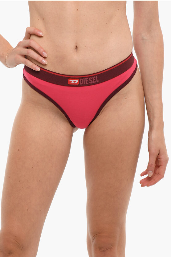 Diesel Cotton Ufst-starsy Thong With Contrasting Edges In Red