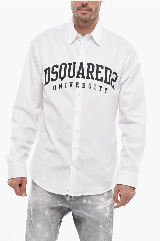 Shop Dsquared2 Cotton University Shirt With Contrasting Logo