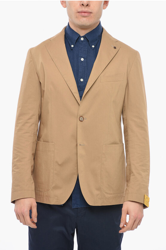 Tagliatore Cotton Unlined Blazer With Welt Pockets In Gold