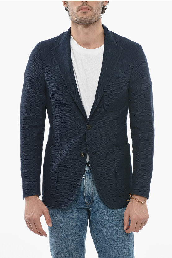 Peserico Cotton Upton Blazer With Striped Pattern In Blue