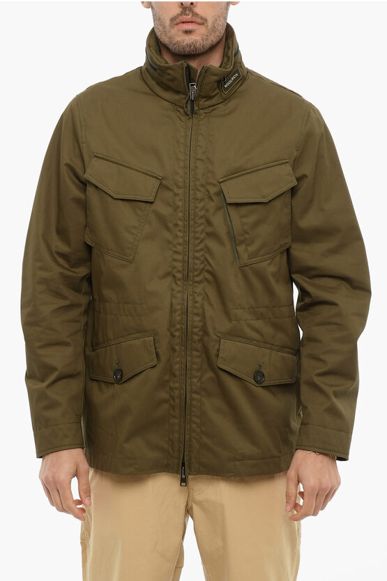 Woolrich Cotton Utility Jacket With Extractable Hood In Green