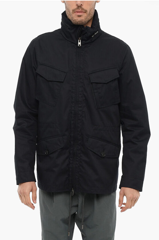 Woolrich Cotton Utility Jacket With Extractable Hood In Gold