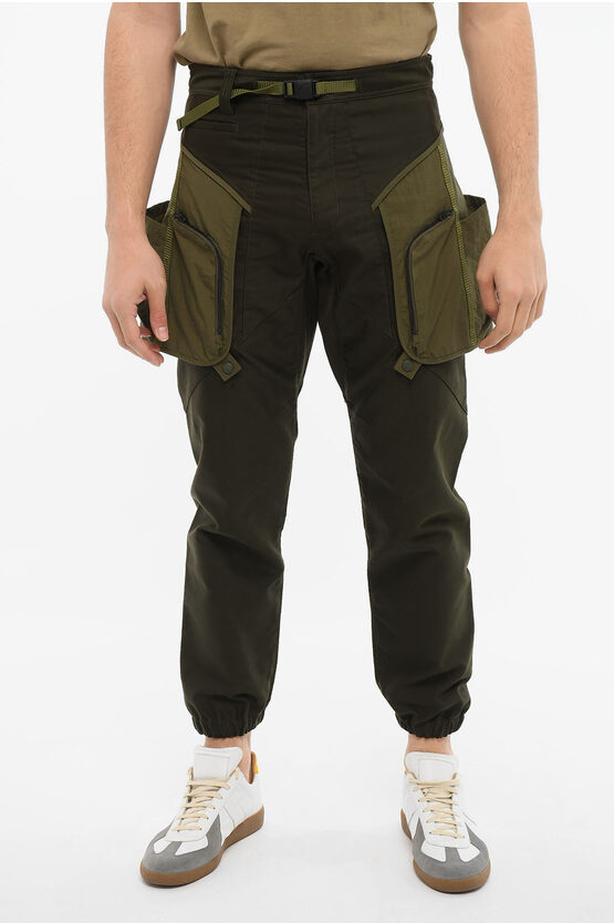 White Mountaineering Cotton Utility Trousers With Safety Buckle In Brown