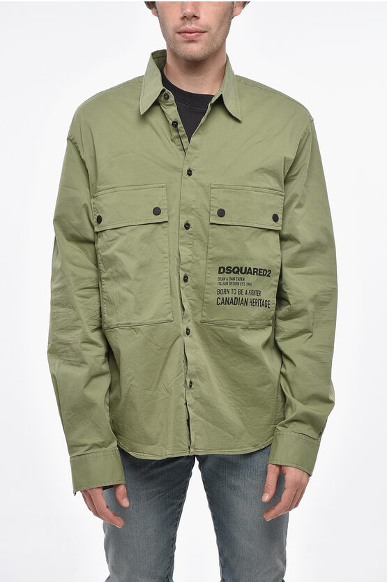 Dsquared2 Cotton Utility Shirt With Contrasting Buttons In Green
