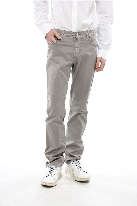 Corneliani Cotton Washed- Effect Pants In Gray