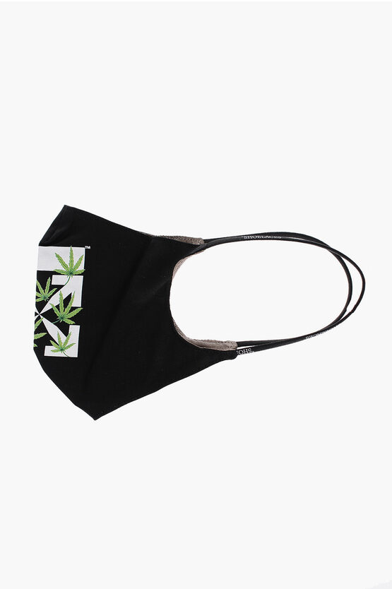 Off-white Cotton Weed Arrow Face Mask In Black