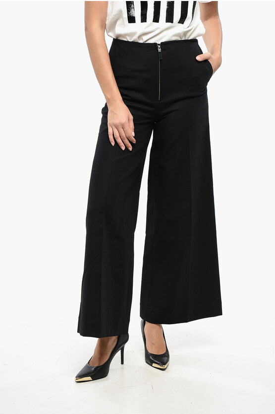Totême Cotton Wide Leg Pants With Zip Grösse 38 In Black