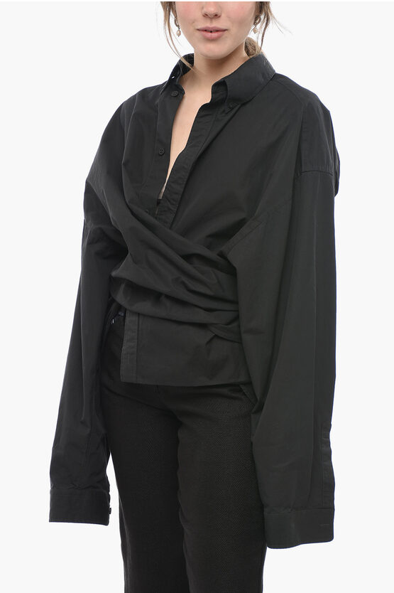 Balenciaga Cotton Wrap Shirt With Button-down Collar In Black