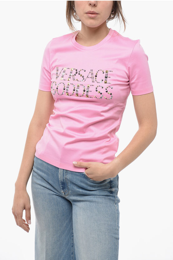 Shop Versace Cottton  Goddes T-shirt With Studs