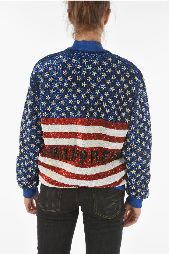 COUTURE All-Over Sequine and Crystal AMERICA Bomber Jacket