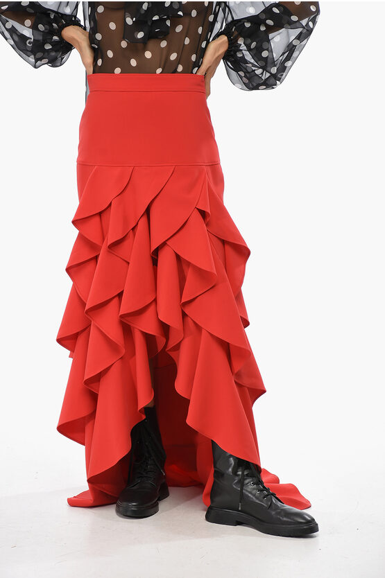 Moschino Skirt In Crepe With Ruffles In Red