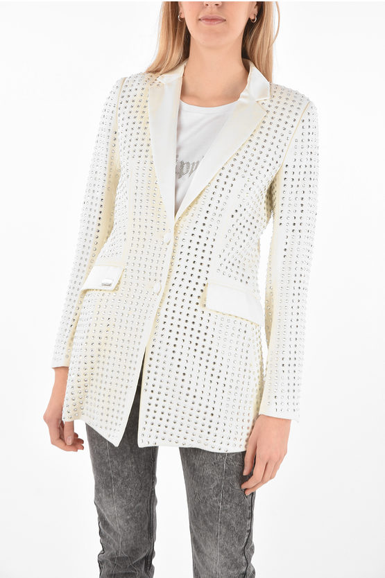 Philipp Plein Couture Blazer Crystal With All-over Rhinestones In White