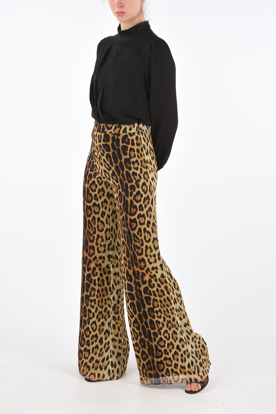 COUTURE! cheetah-print silk high-rise waist bootcut pants