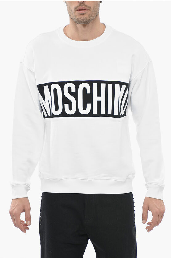 Moschino Couture! Crew Neck Brushed Cotton Sweatshirt With Contrastin In White