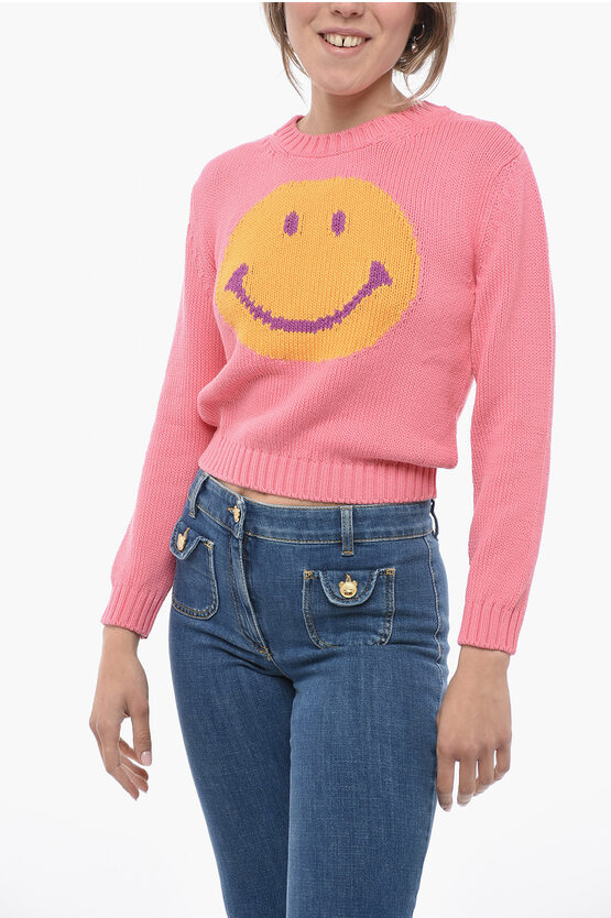 Shop Moschino Couture! Crew Neck Smiley Cotton Sweater