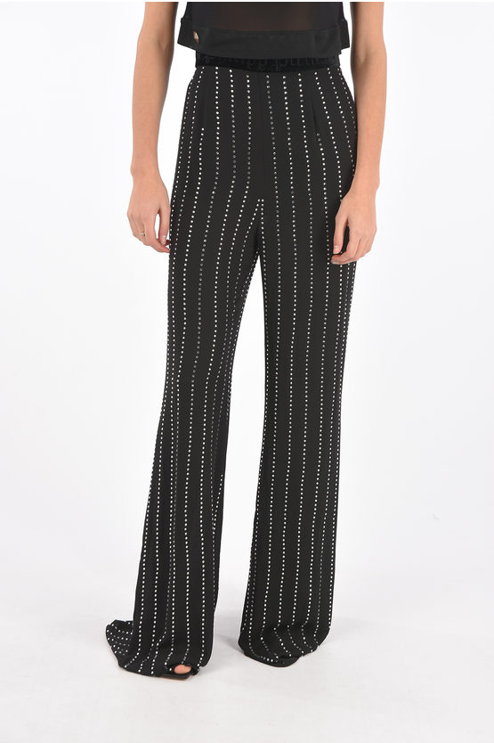 Philipp Plein Couture Crystal All Over High Rise Waist Palazzo Trousers In Black