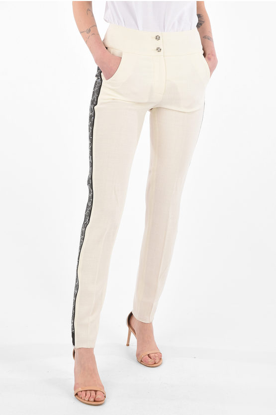 Philipp Plein Couture Est.1978 High Waist Slim Fit Trousers With Jewel Profil In Neutral