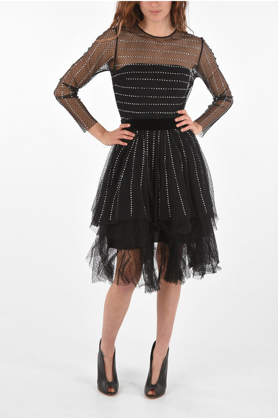 Philipp Plein Couture Est.1978 Rhinestone Tulle Crystal Dress In Black