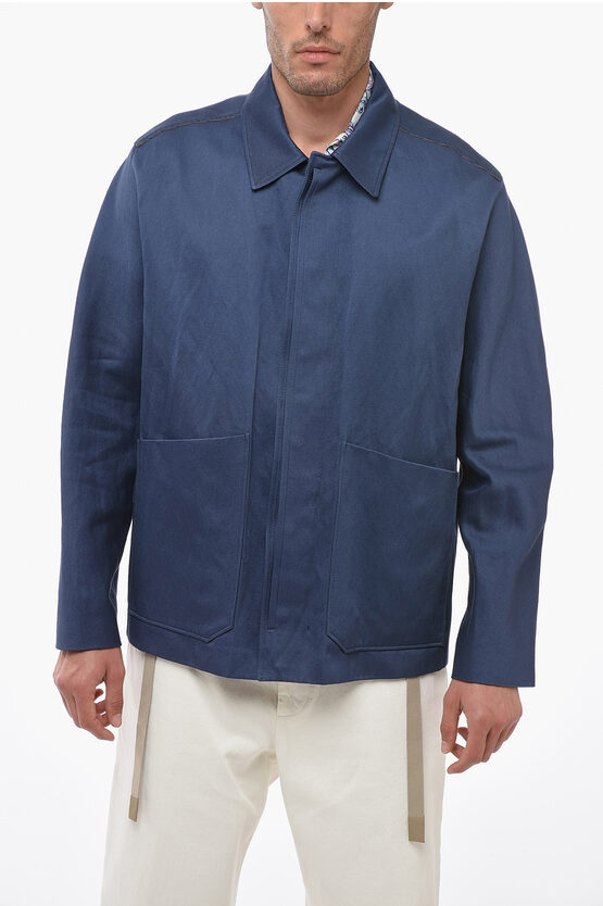 Ermenegildo Zegna Couture Hemp Blend Blazer With Maxi Patch Pockets In Blue